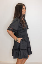 black cotton poplin babydoll dress