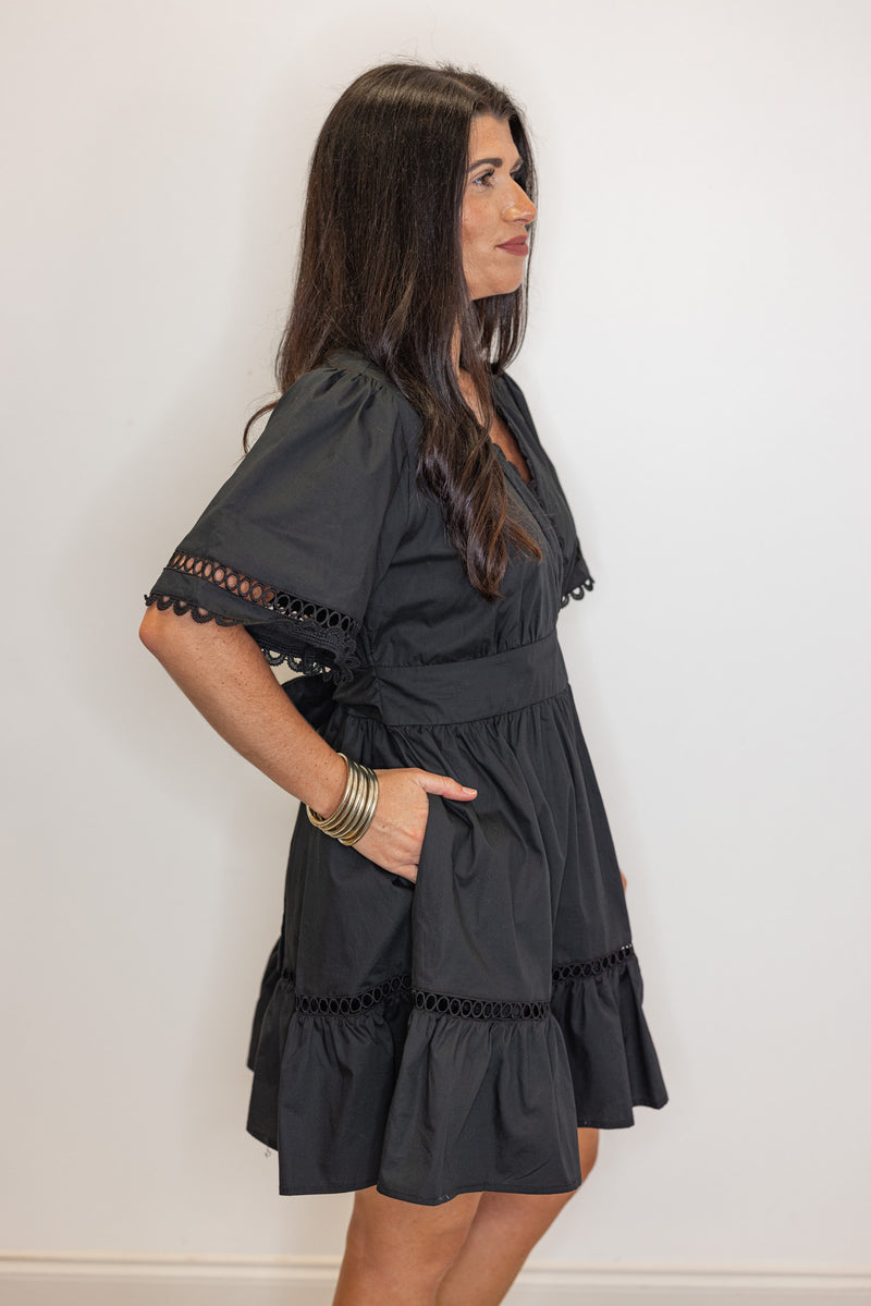 black cotton poplin babydoll dress