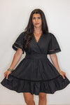 black cotton poplin babydoll dress