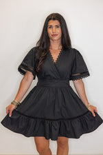 black cotton poplin babydoll dress