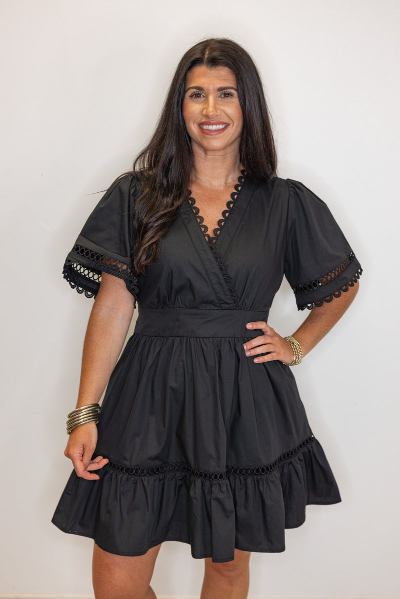 black cotton poplin babydoll dress
