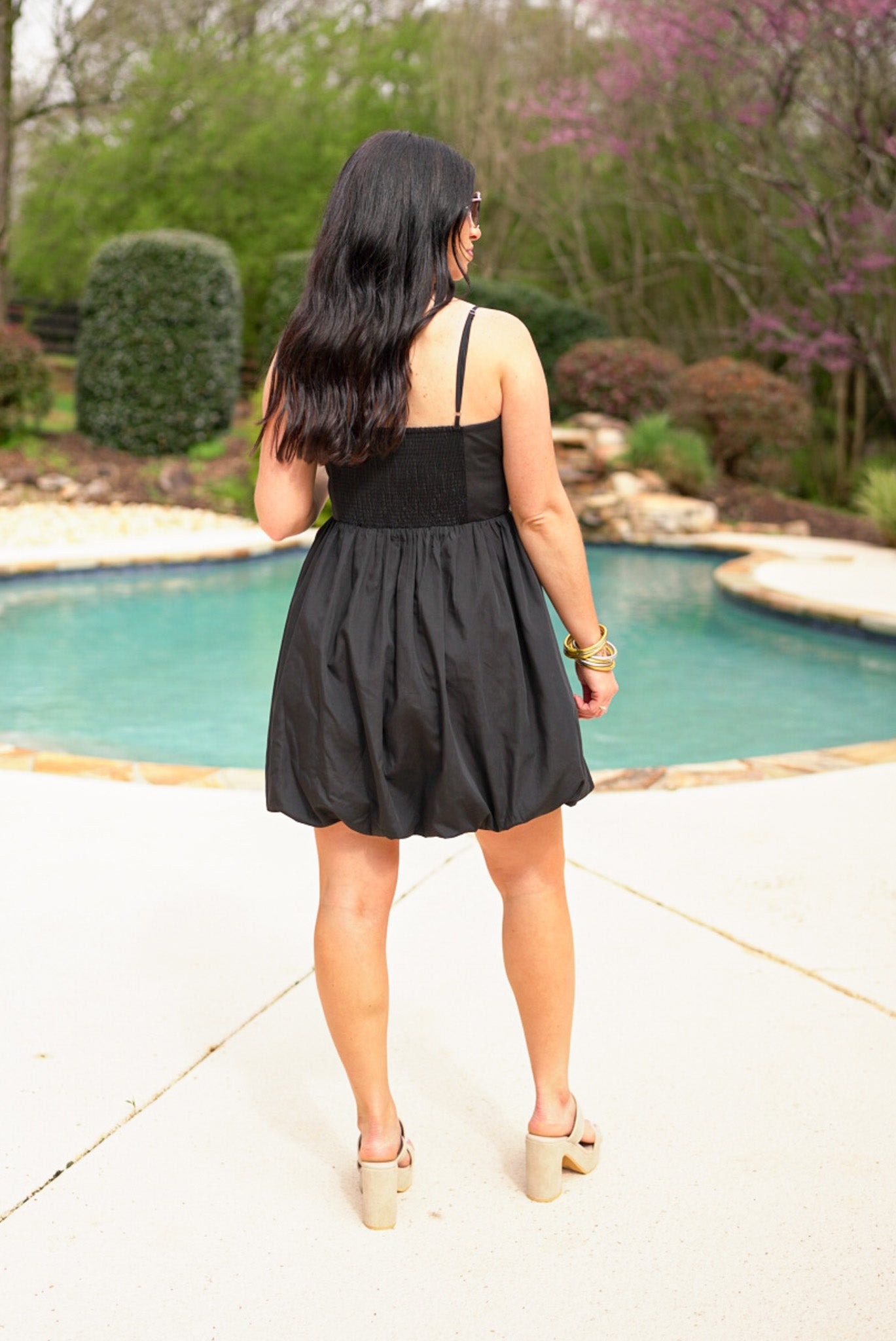 Black Bubble Hem Spaghetti Strap Dress | Purple Door | Commerce GA