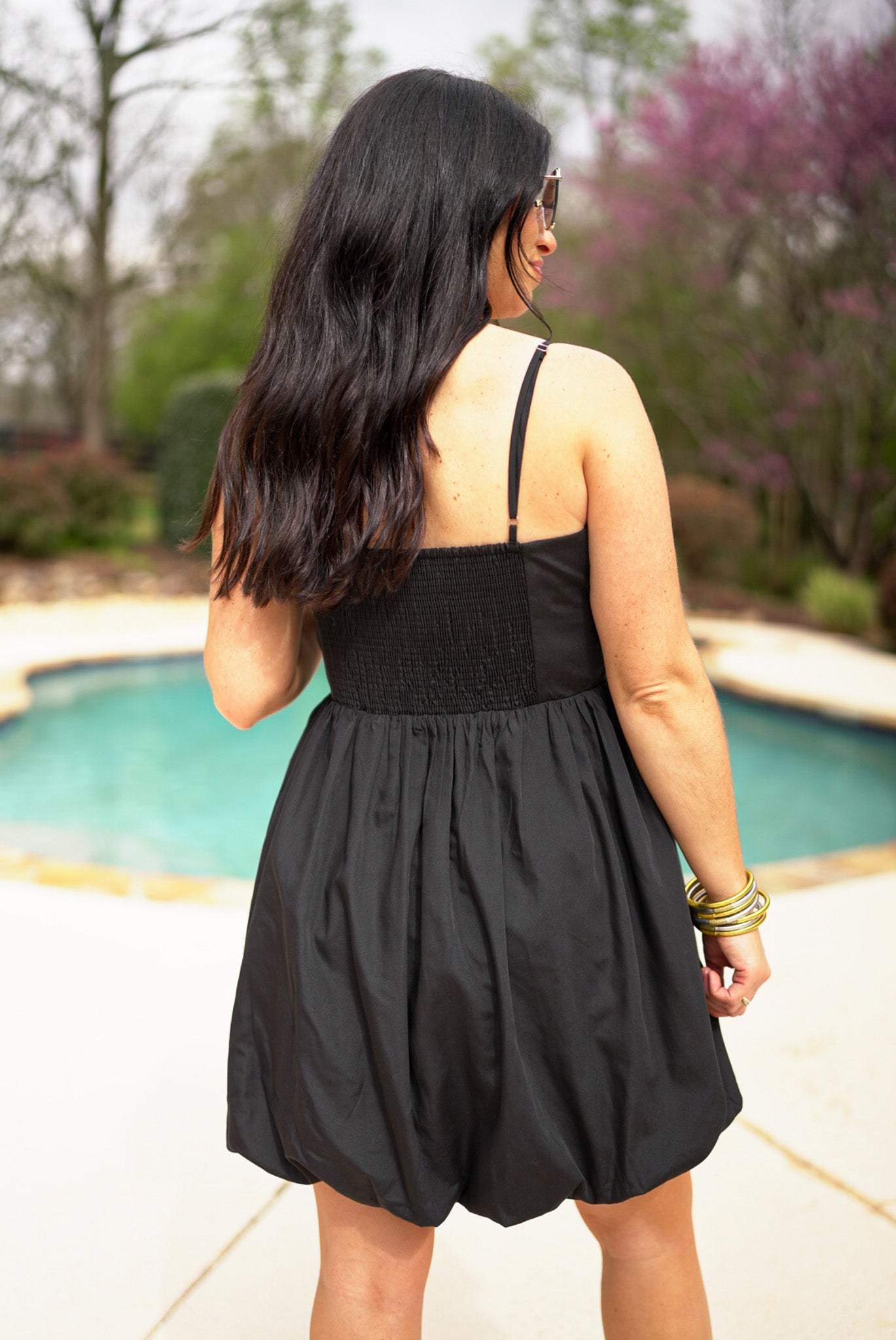 Black Bubble Hem Spaghetti Strap Dress | Purple Door | Commerce GA