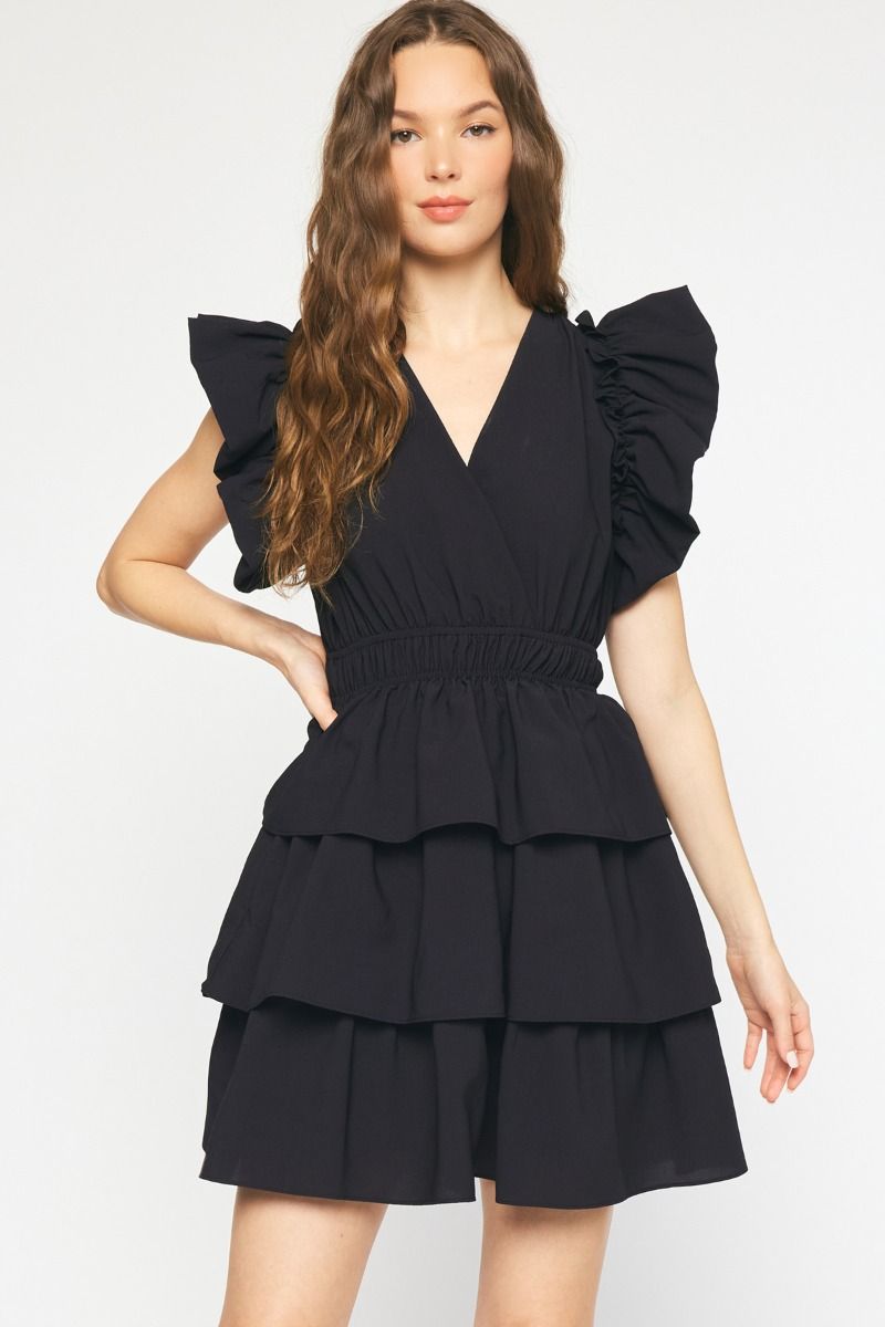 Entro Black layer tiered dress with ruffle details