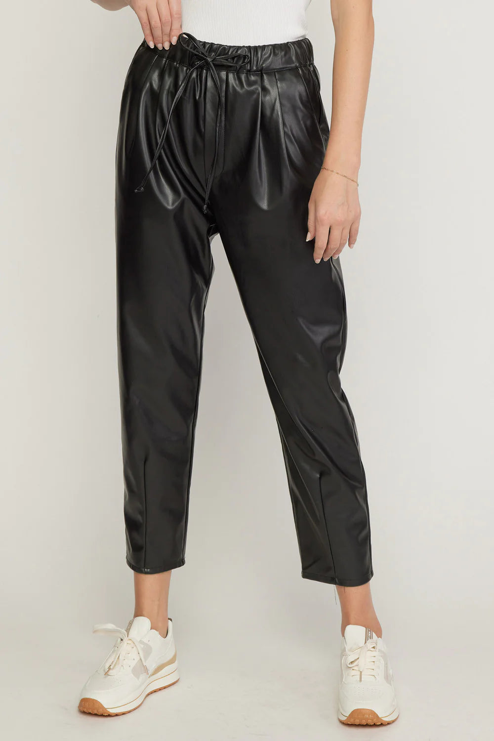 leather drawstring jogger pants