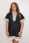black linen contrast shift dress
