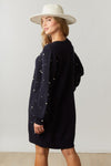 Fantastic Fawn Black sweater knit tunic dress with beaded pearls