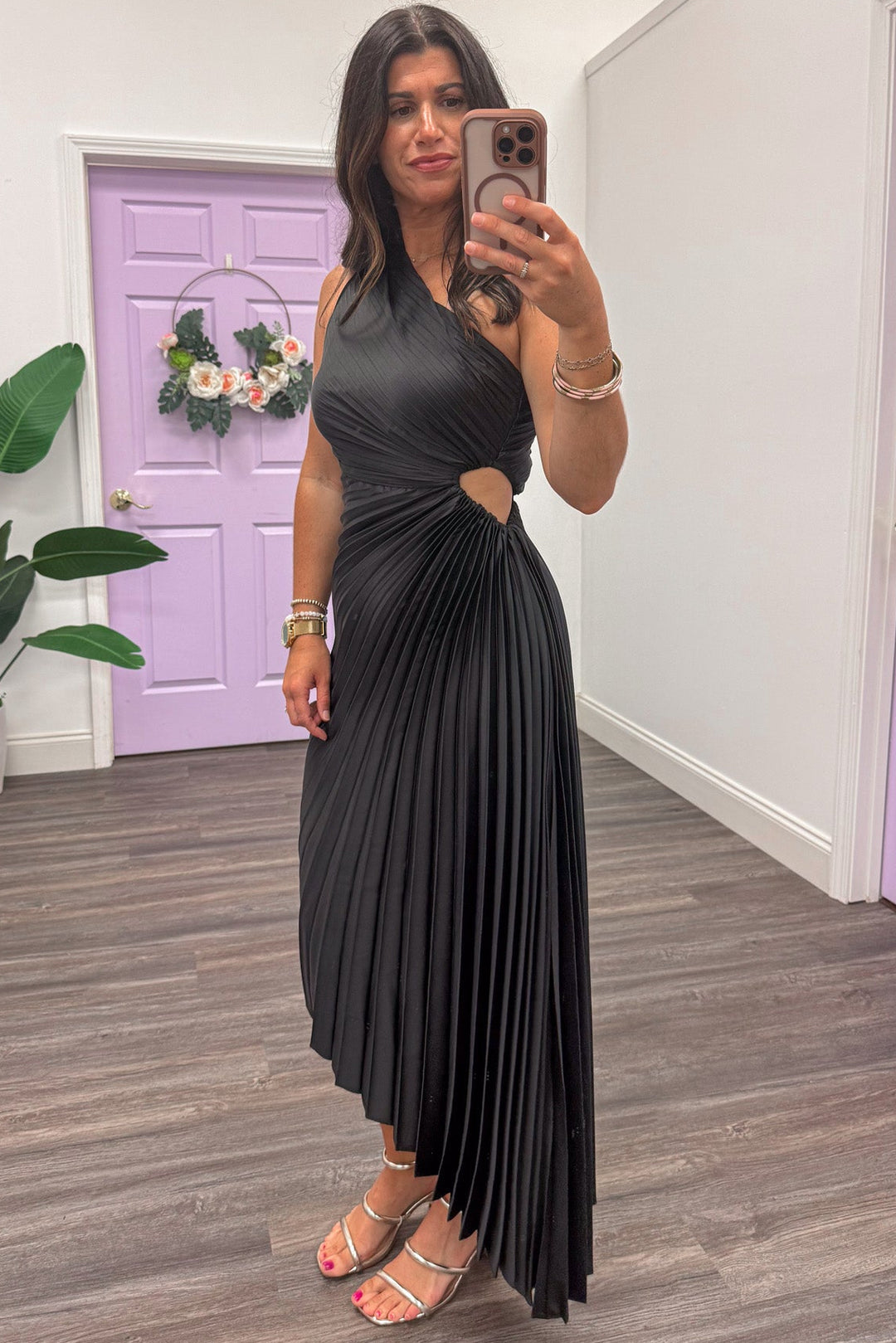 satin pleated cut out maxi dress Magenta Satin Pleated Cutout Gown Large