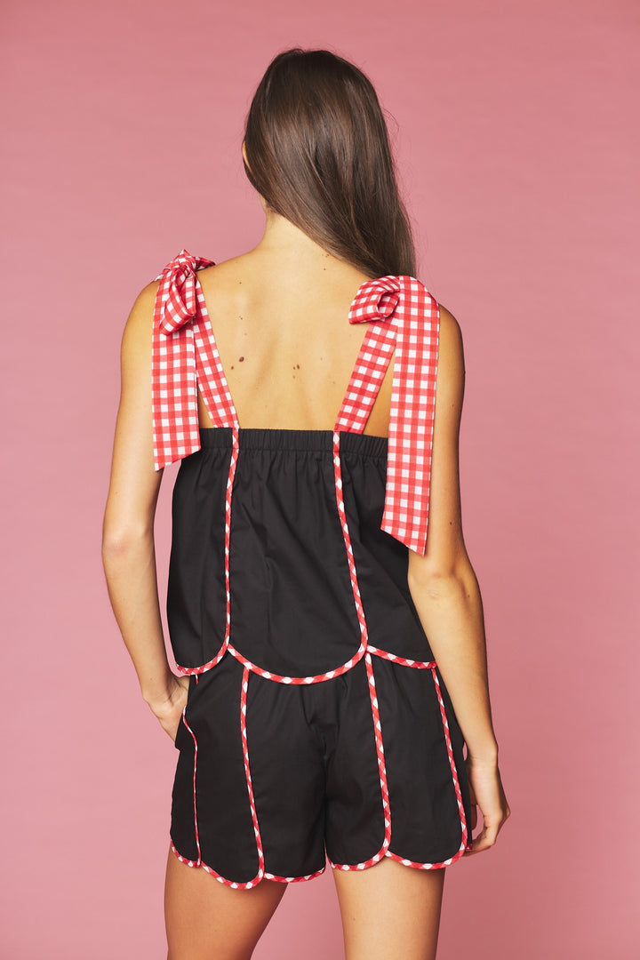 black and red gingham cute shorts set