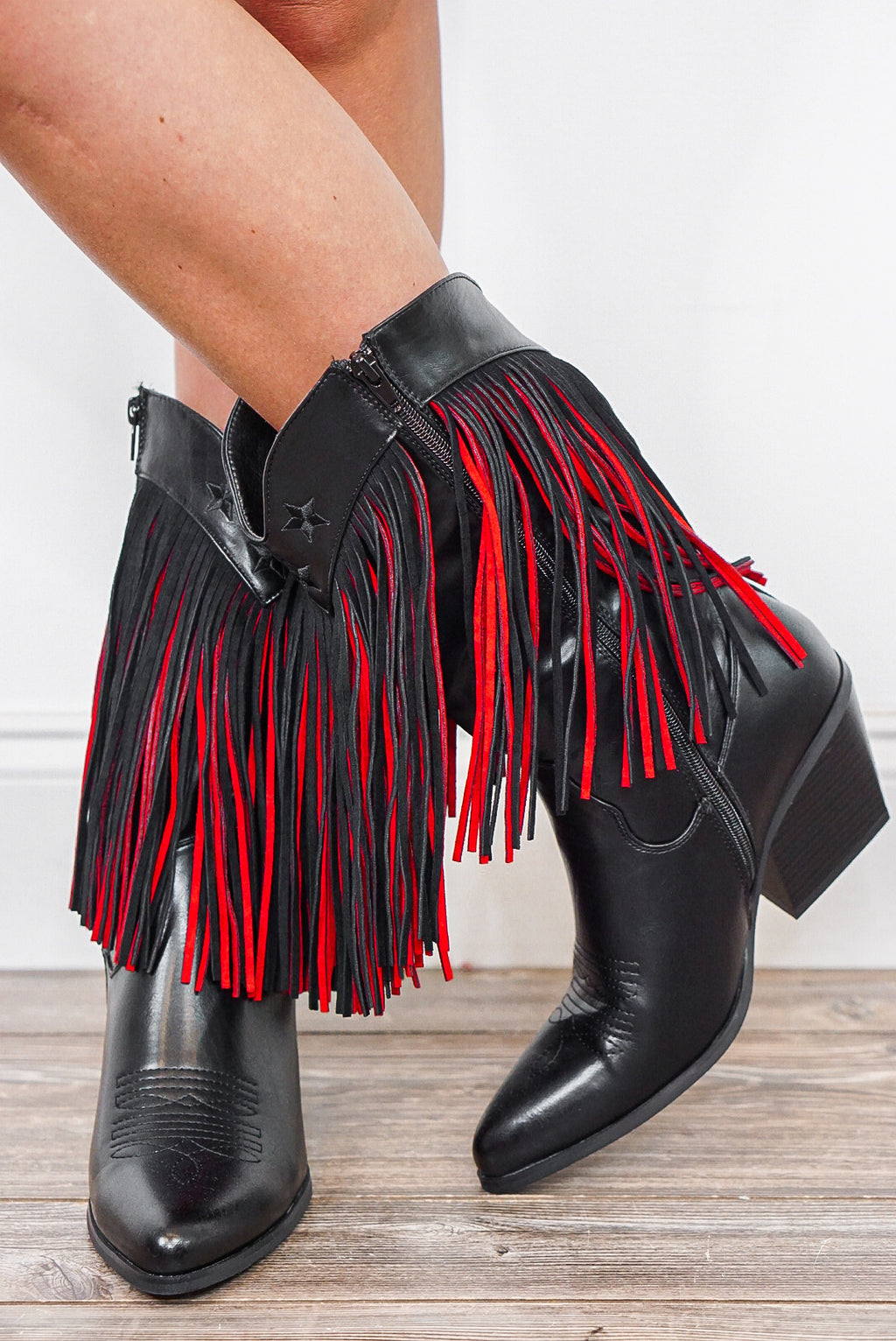 red black fringe western boots