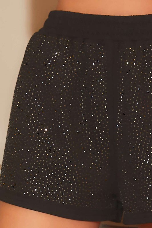 Mainstrip Black terry knit shorts with rhinestones