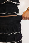 black ruffle tiered scalloped hem skirt set