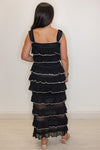 black ruffle tiered scalloped hem skirt set