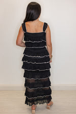 black ruffle tiered scalloped hem skirt set