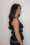 black ruffle tiered scalloped hem skirt set
