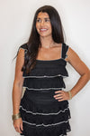 black ruffle tiered scalloped hem skirt set
