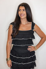 black ruffle tiered scalloped hem skirt set