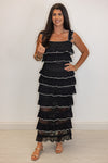 black ruffle tiered scalloped hem skirt set