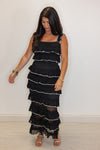 black ruffle tiered scalloped hem skirt set