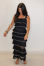 black ruffle tiered scalloped hem skirt set