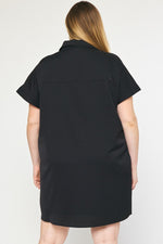 Plus size Entro Black satin-like tunic dress with collar