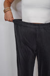 black satin pleated pants long sleeve top set