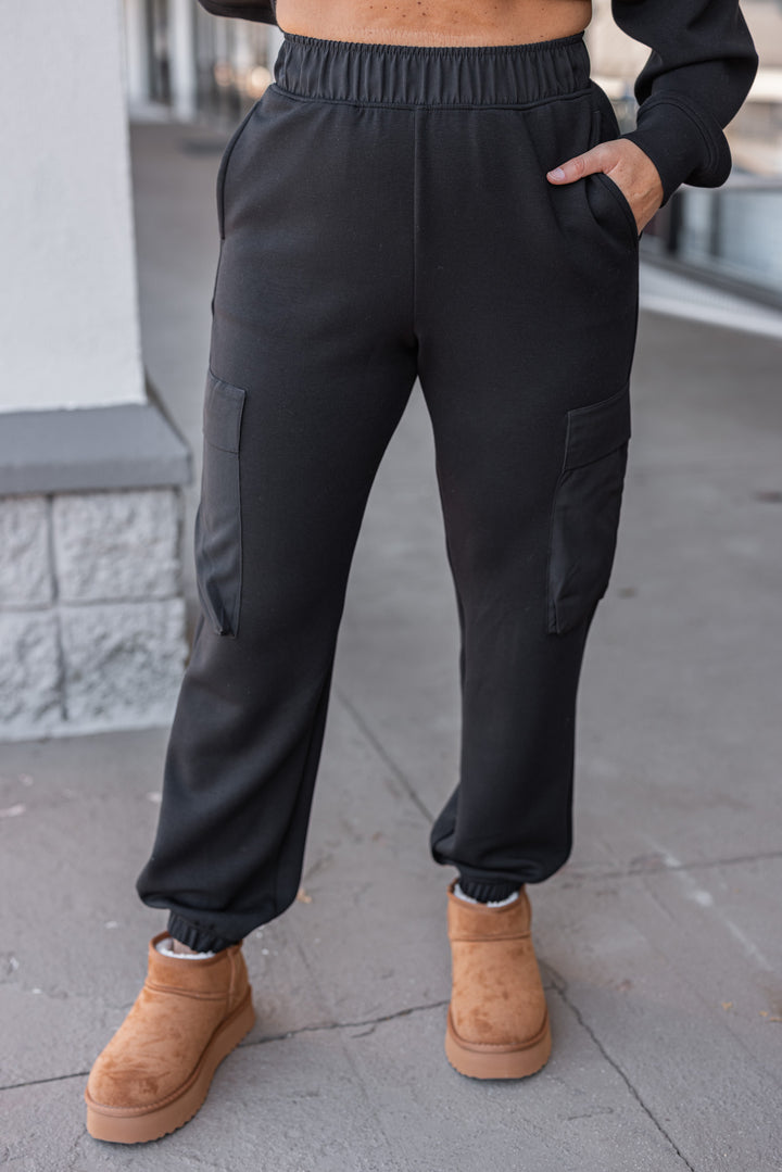 Women's black scuba luxe knit jogger pants