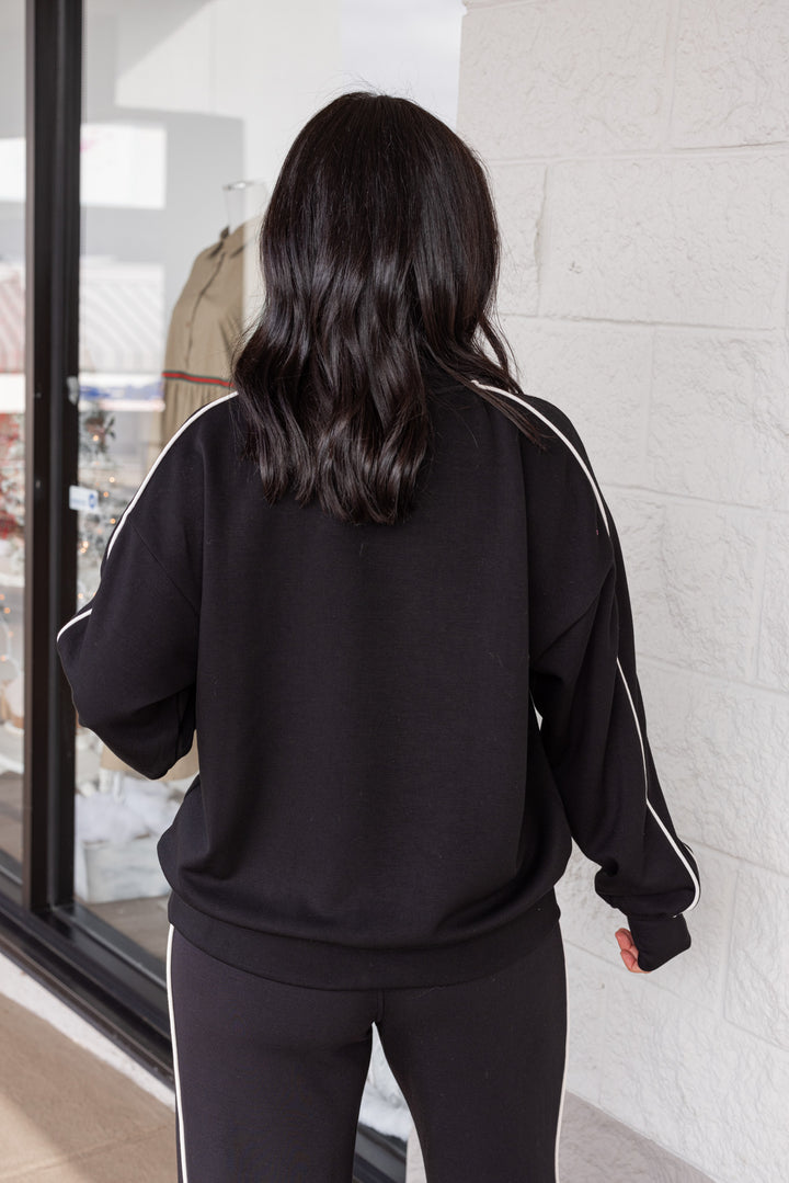 Piped Stripe Black Scuba Top