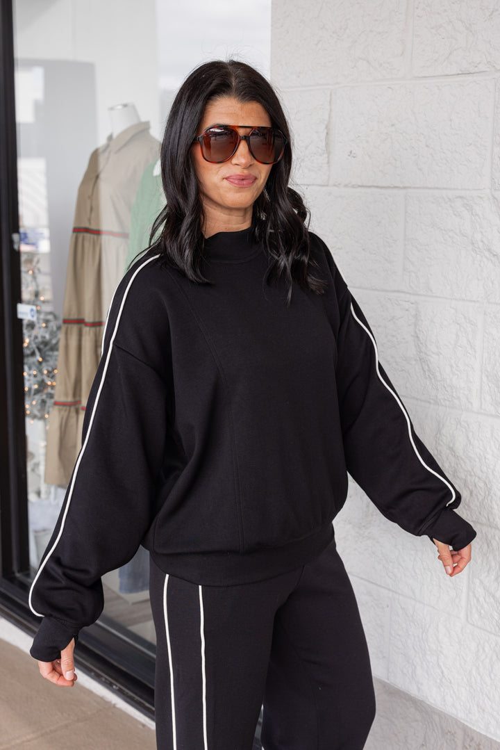 Piped Stripe Black Scuba Top