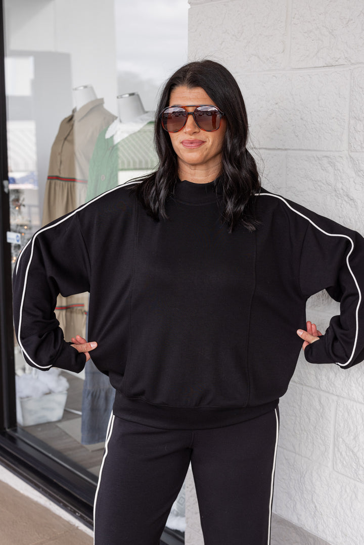 Piped Stripe Black Scuba Top