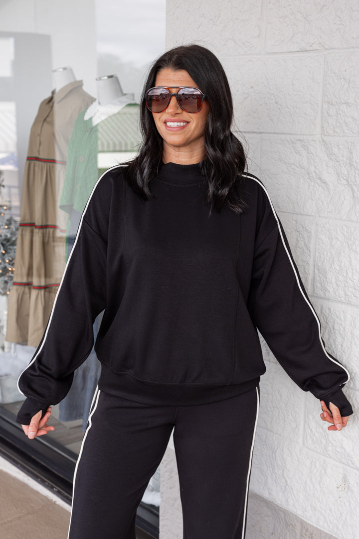 Piped Stripe Black Scuba Top