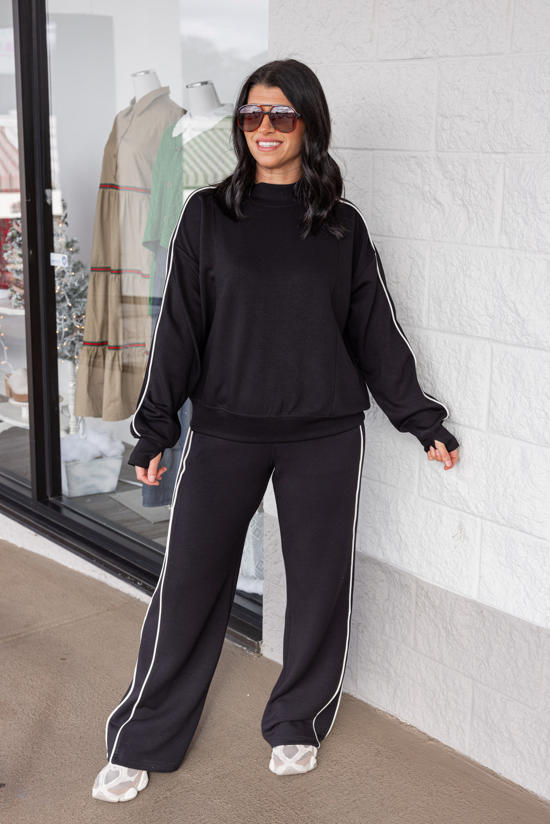 Piped Stripe Black Scuba Top