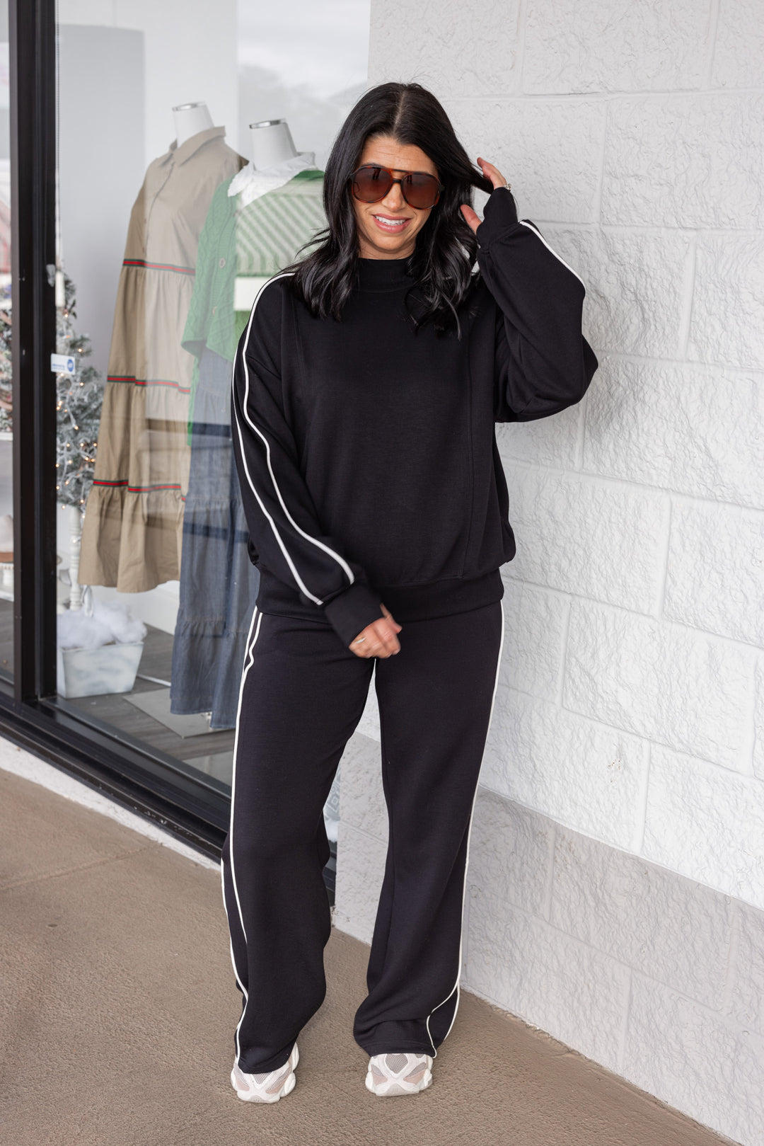 Piped Stripe Black Scuba Top