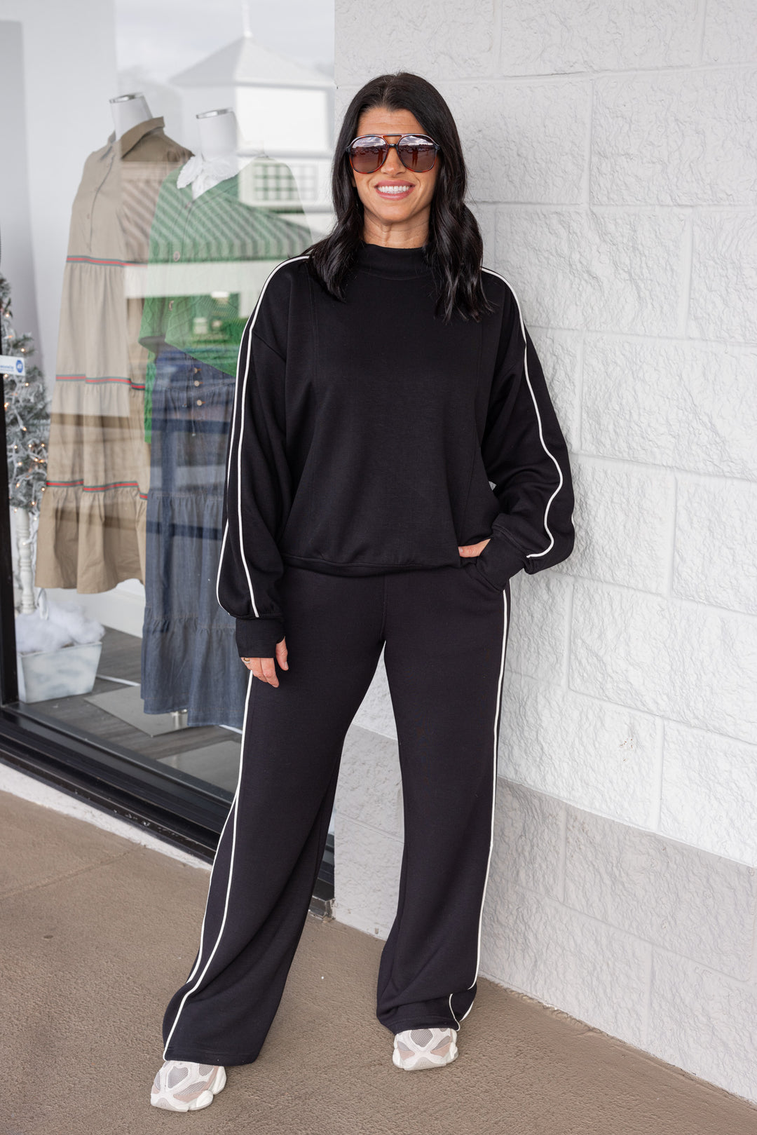 The Striped Piping Black Scuba Pants