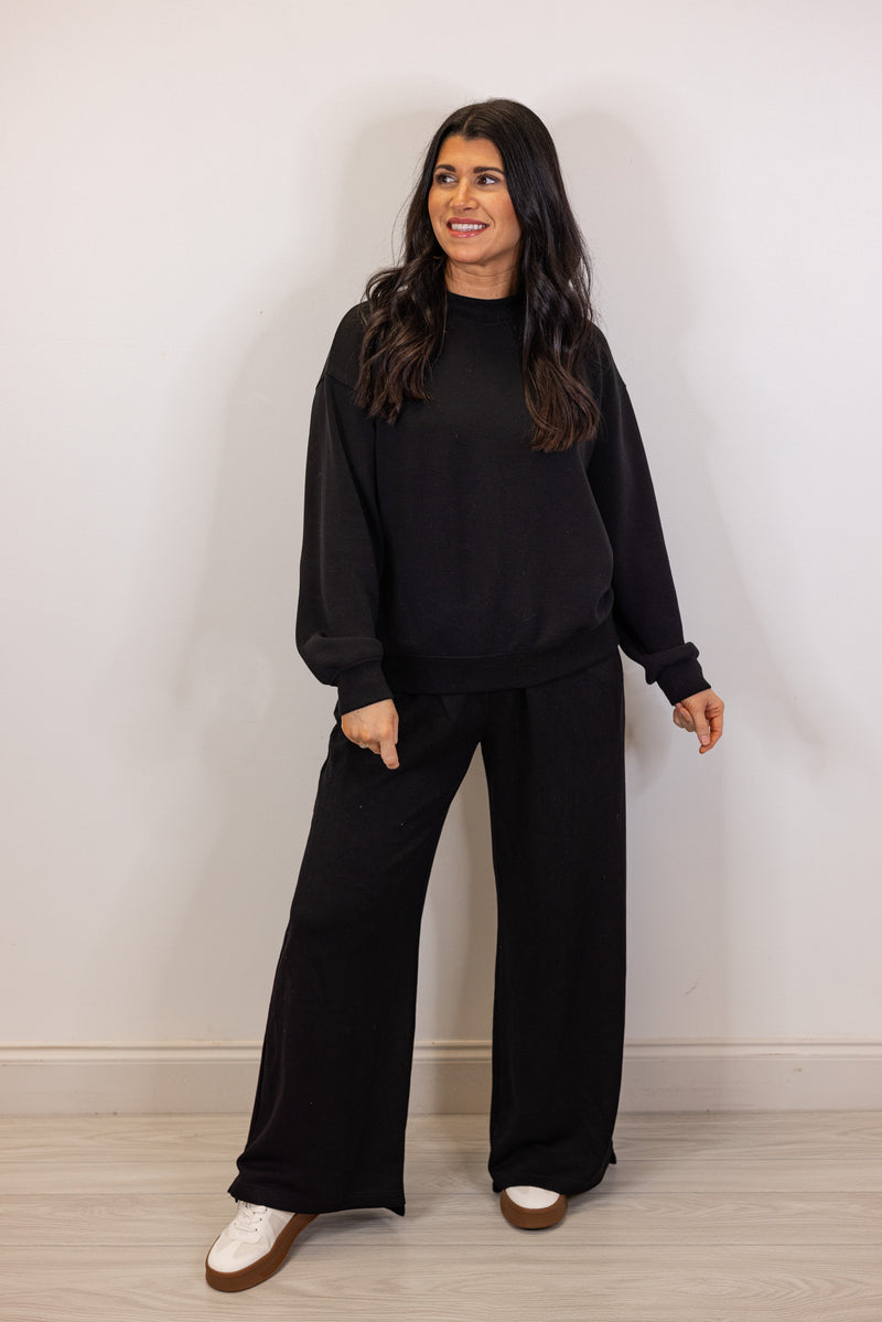 black wide leg scuba pants