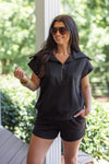 black scuba drawstring waist dolphin hem shorts