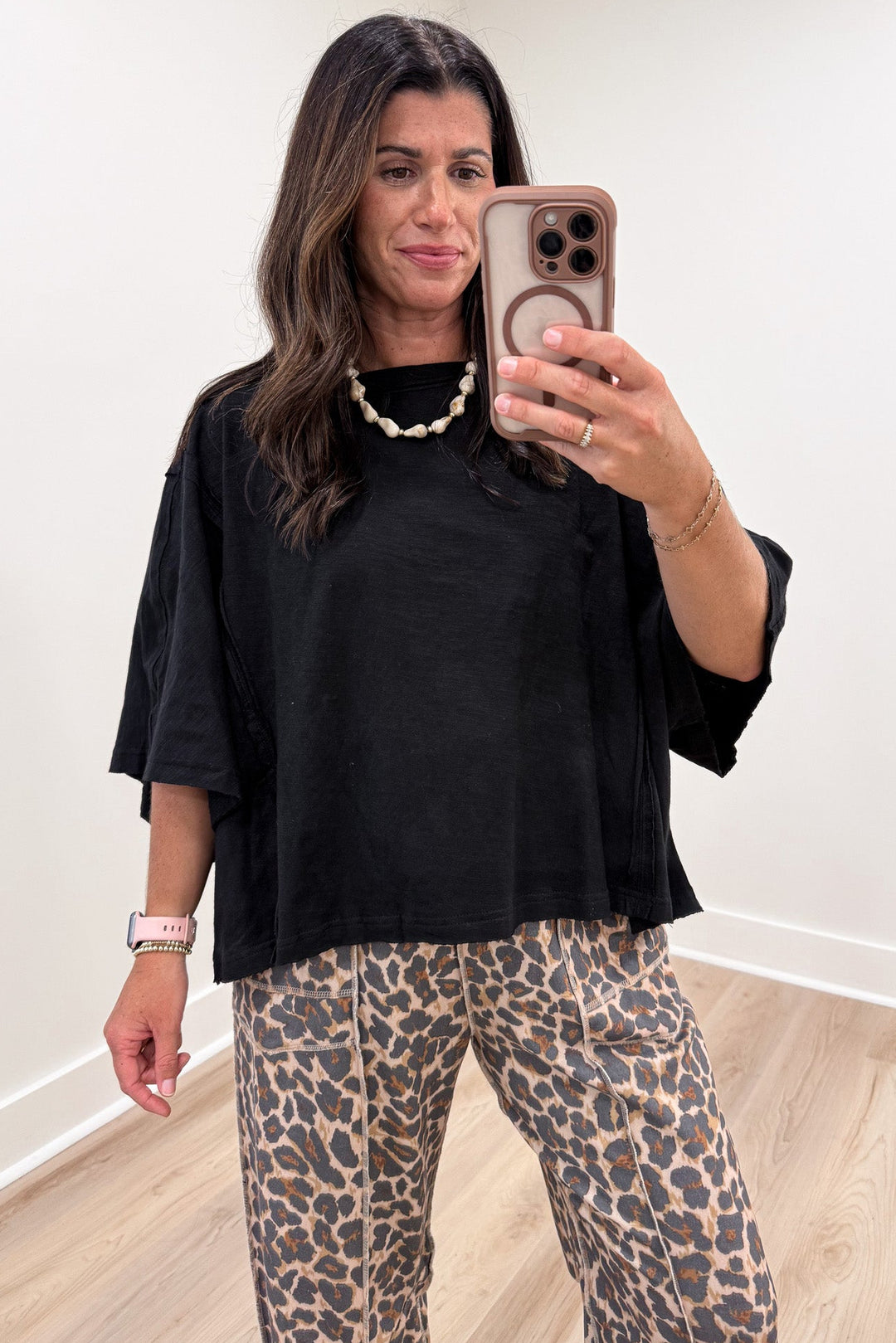 solid black wide short sleeve crew neckline oversized boxy fit cotton t-shirt