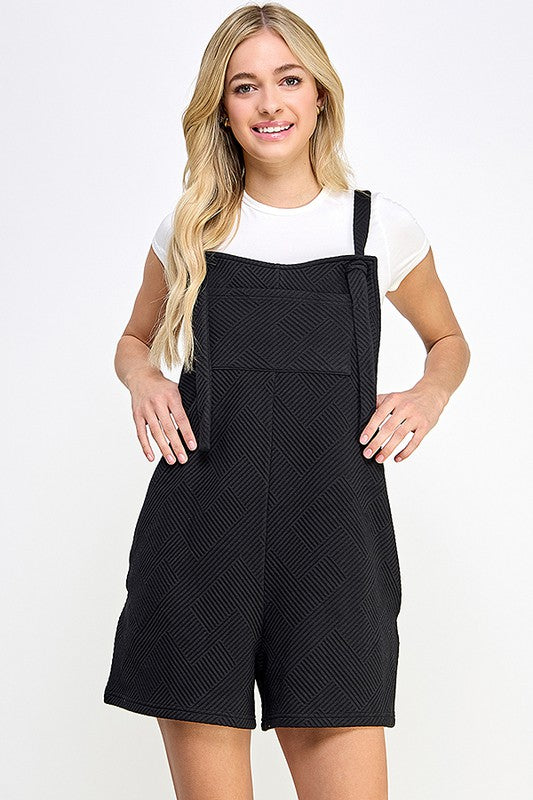 See And Be Seen Black textured knit overall shorts