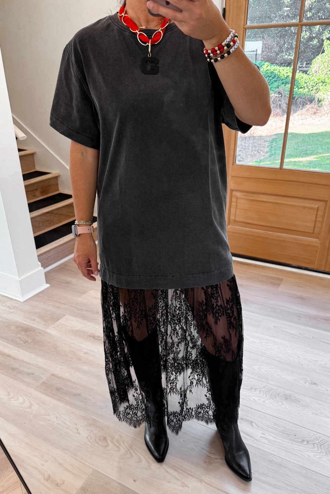 black tshirt dress lace hem details