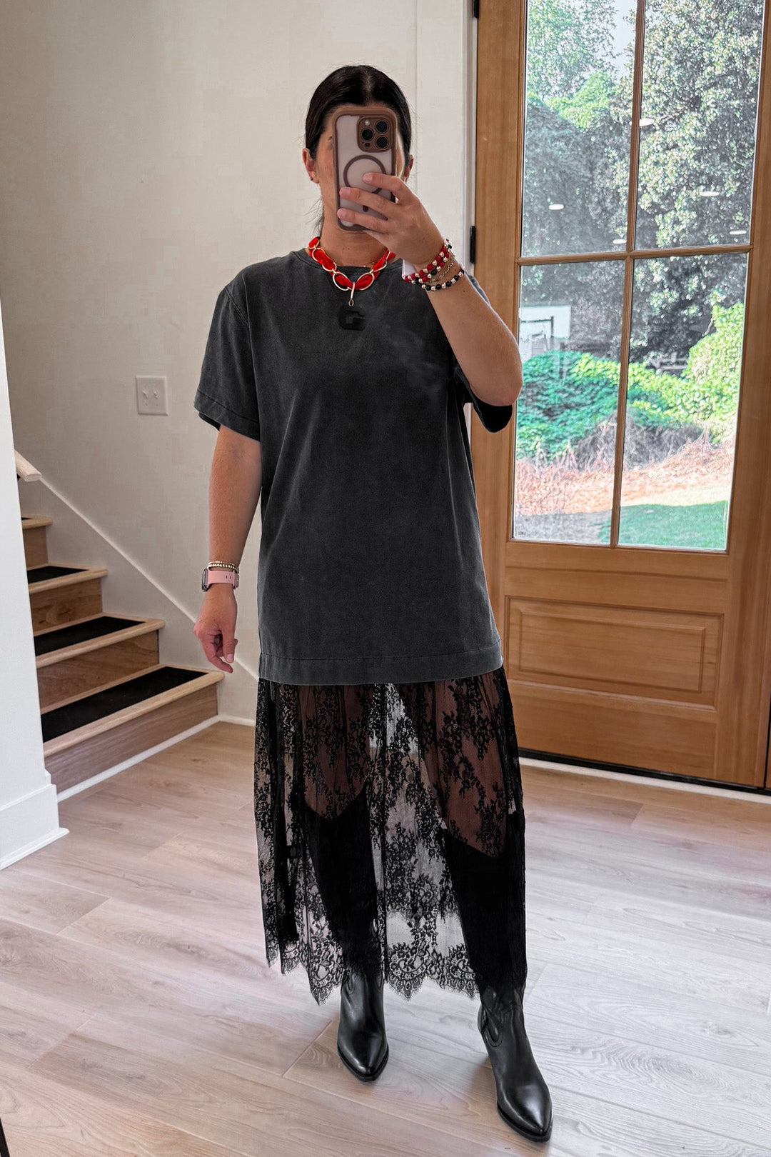 black tshirt dress lace hem