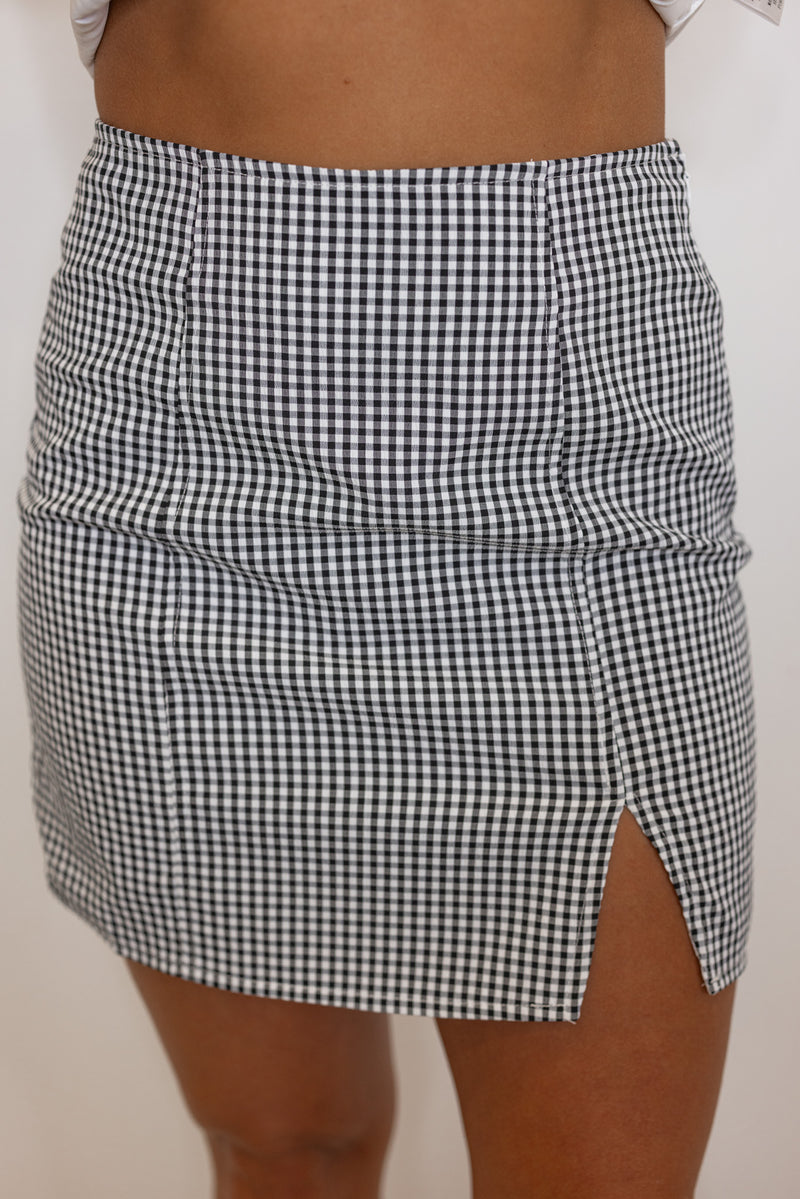 black white gingham mini skirt set