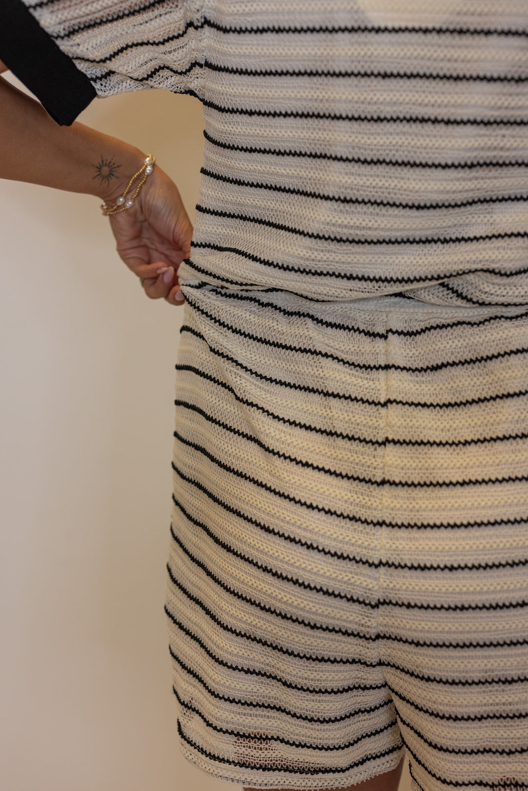 black white stripe knit casual romper