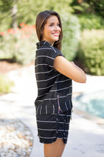 black white striped comfy cute shorts set