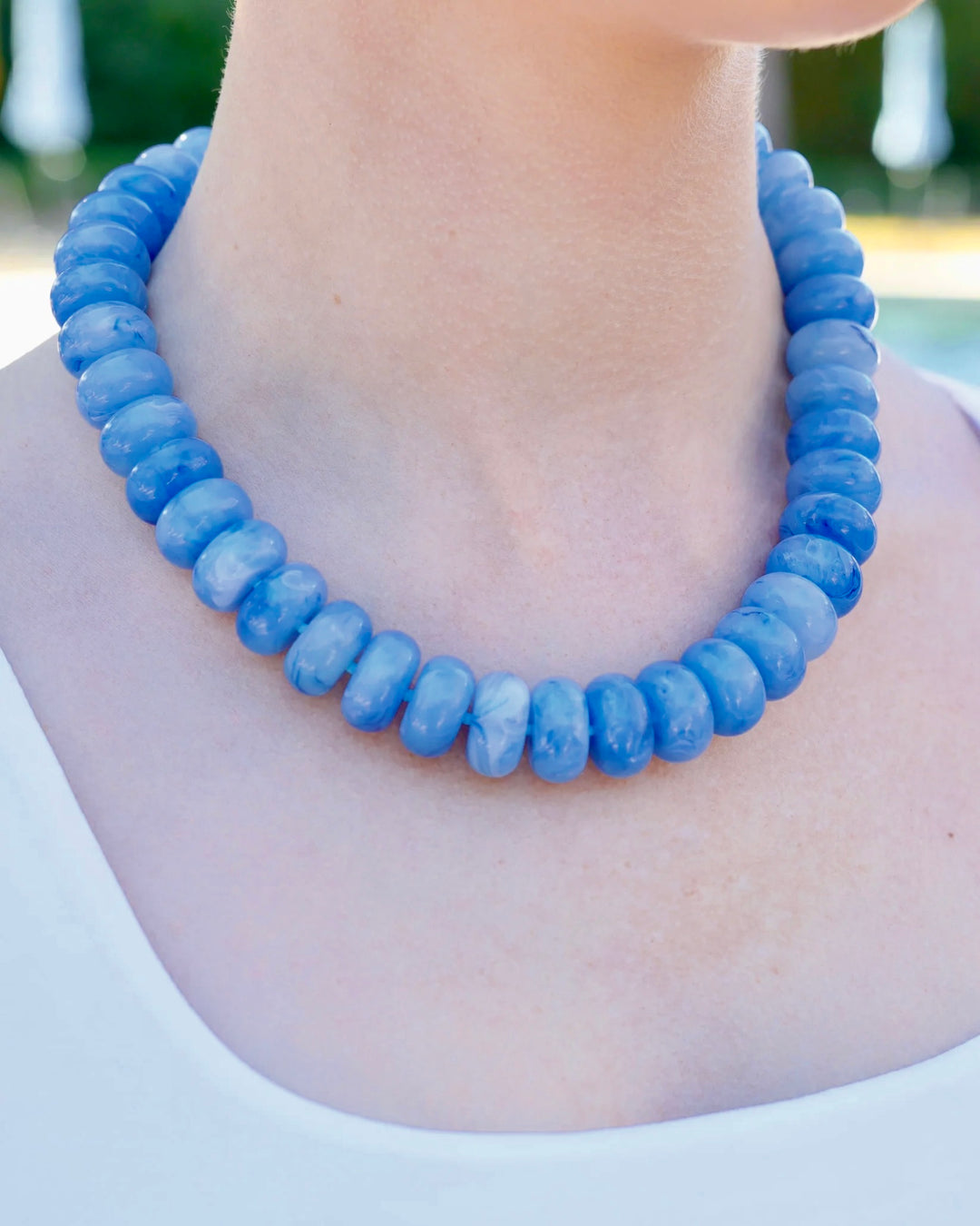 blue beaded chunky necklace