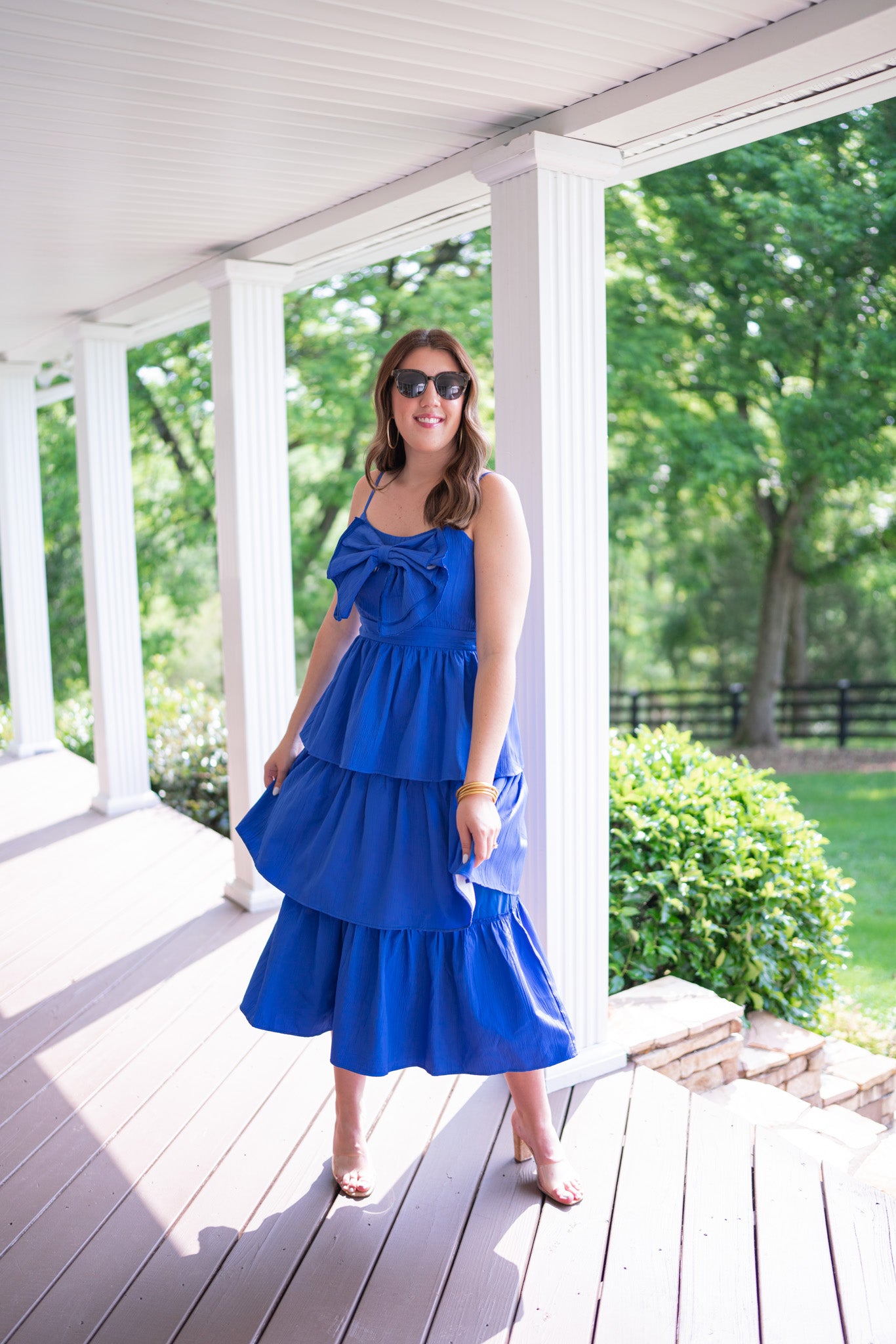 Blue Layer Tiered Bow Tie Midi Dress | Purple Door | Commerce GA