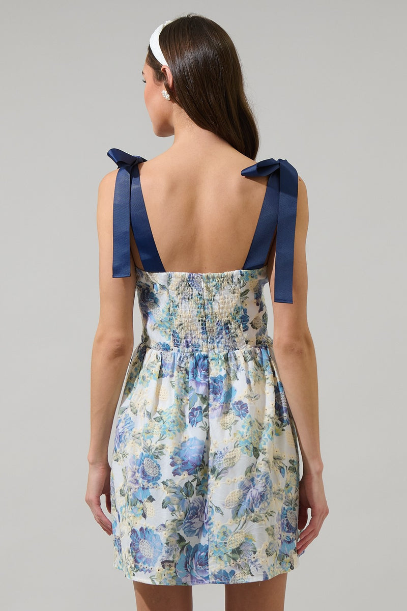 blue eyelet lace mini dress