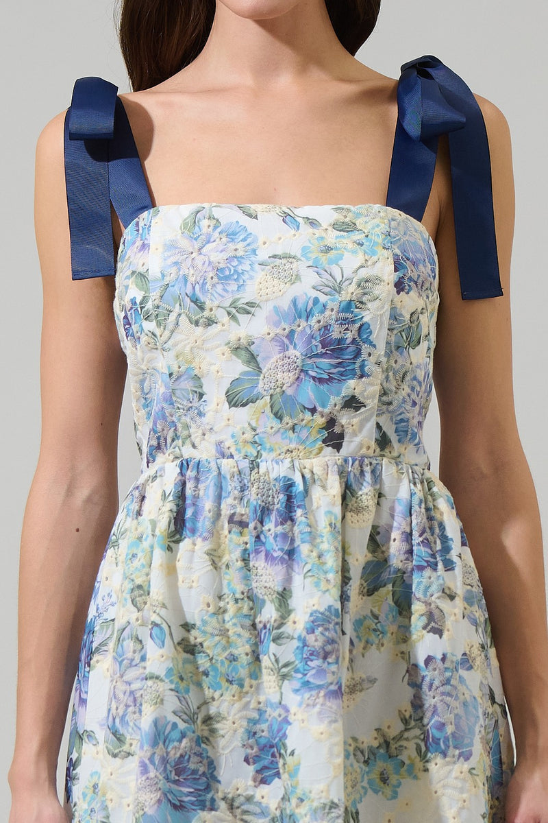 blue eyelet lace mini dress