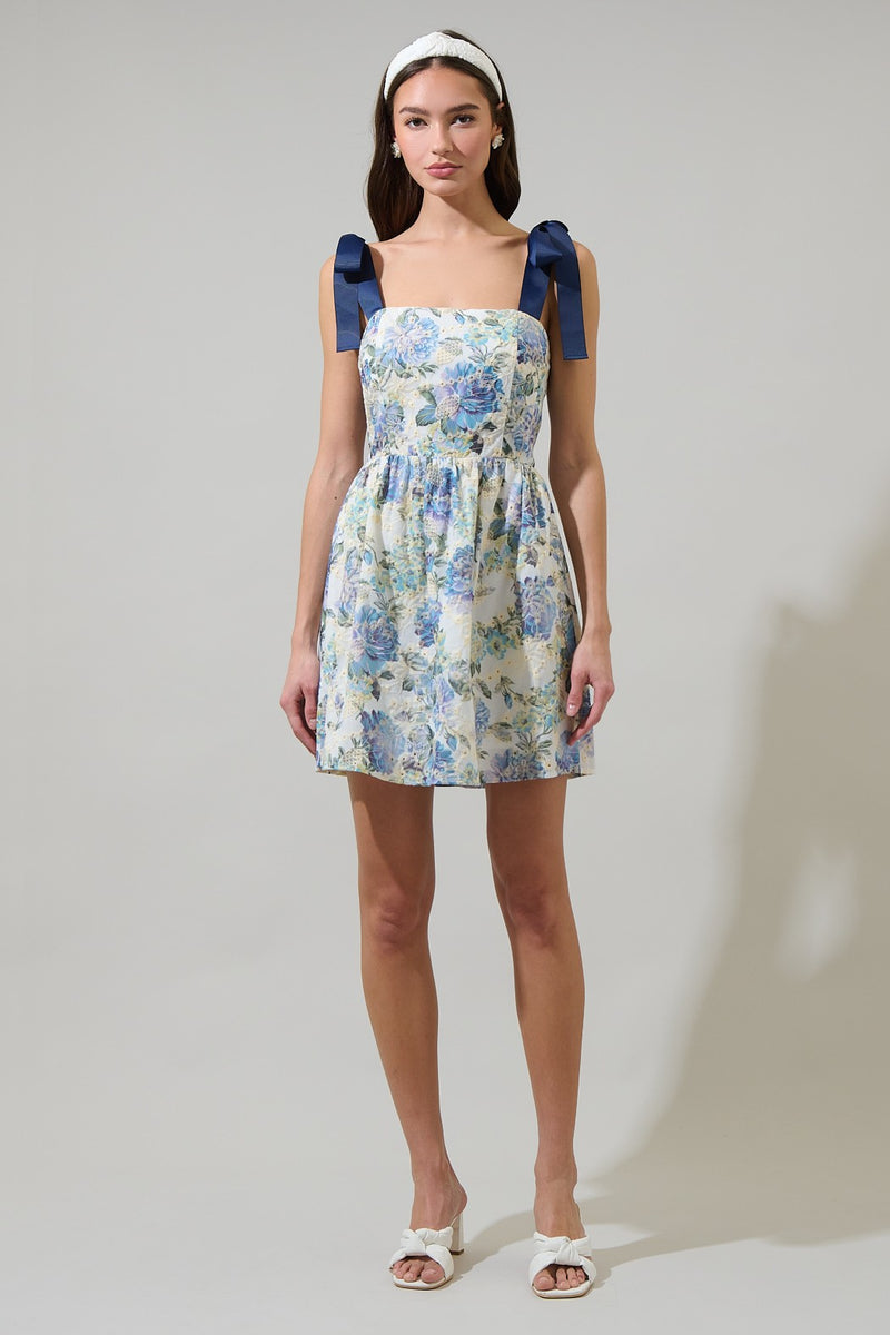 blue eyelet lace mini dress