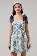 blue eyelet lace mini dress