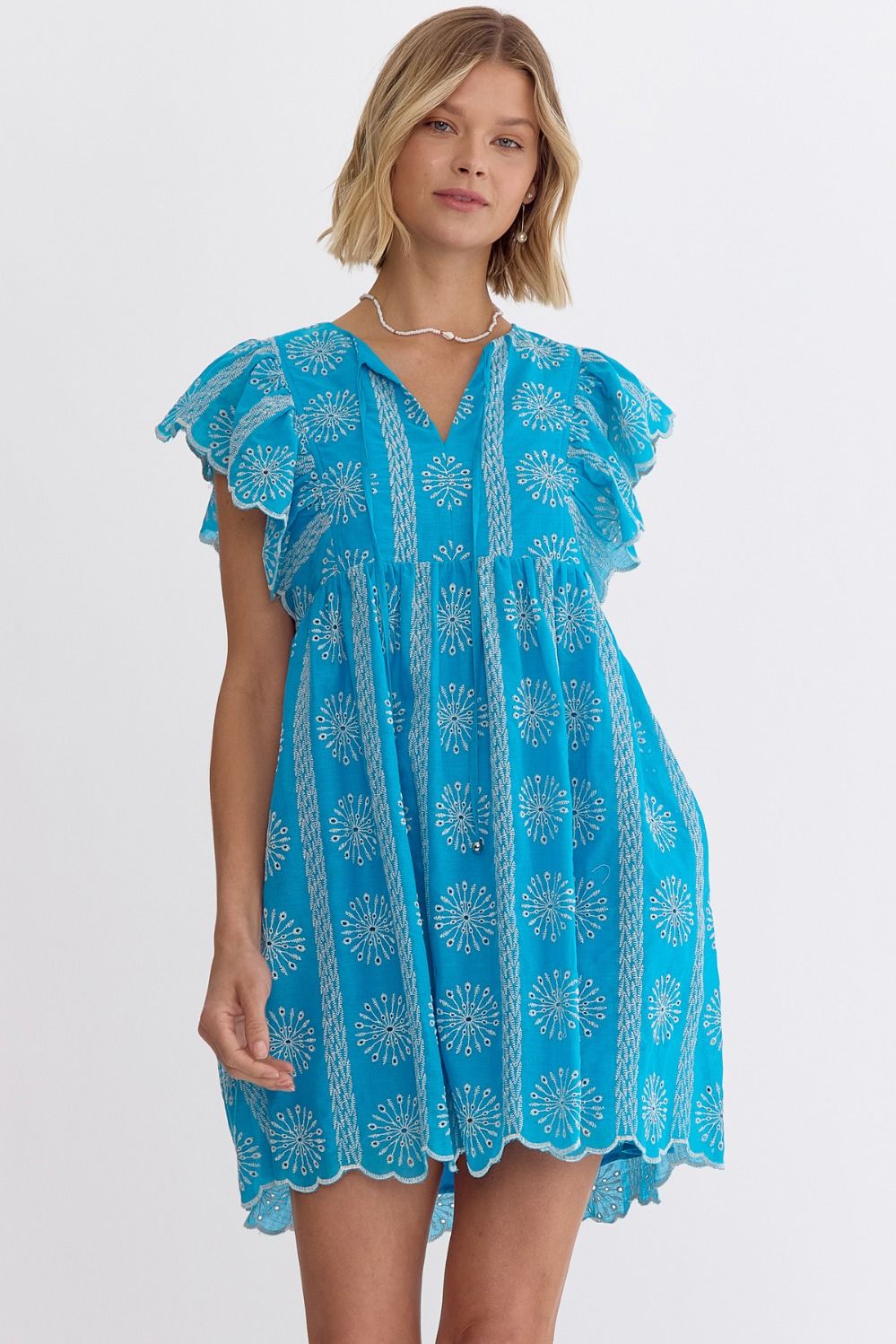 Entro Blue floral embroidered babydoll dress 